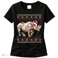 Santa Rhino Christmas Lights Ugly Sweater Racoon Lover Xmas Women's T-Shirt thumb 0