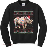 Santa Rhino Christmas Lights Ugly Sweater Racoon Lover Xmas Kids Sweatshirt thumb 0