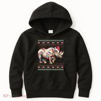 Santa Rhino Christmas Lights Ugly Sweater Racoon Lover Xmas Kids Hoodie thumb 0