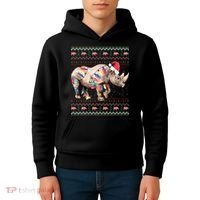 Santa Rhino Christmas Lights Ugly Sweater Racoon Lover Xmas Kids Hoodie thumb 4