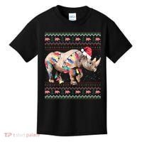 Santa Rhino Christmas Lights Ugly Sweater Racoon Lover Xmas Kids T-Shirt thumb 0