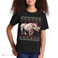 Santa Rhino Christmas Lights Ugly Sweater Racoon Lover Xmas Kids T-Shirt thumb 2