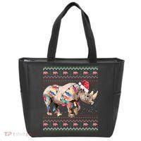 Santa Rhino Christmas Lights Ugly Sweater Racoon Lover Xmas Tote Bag thumb 0