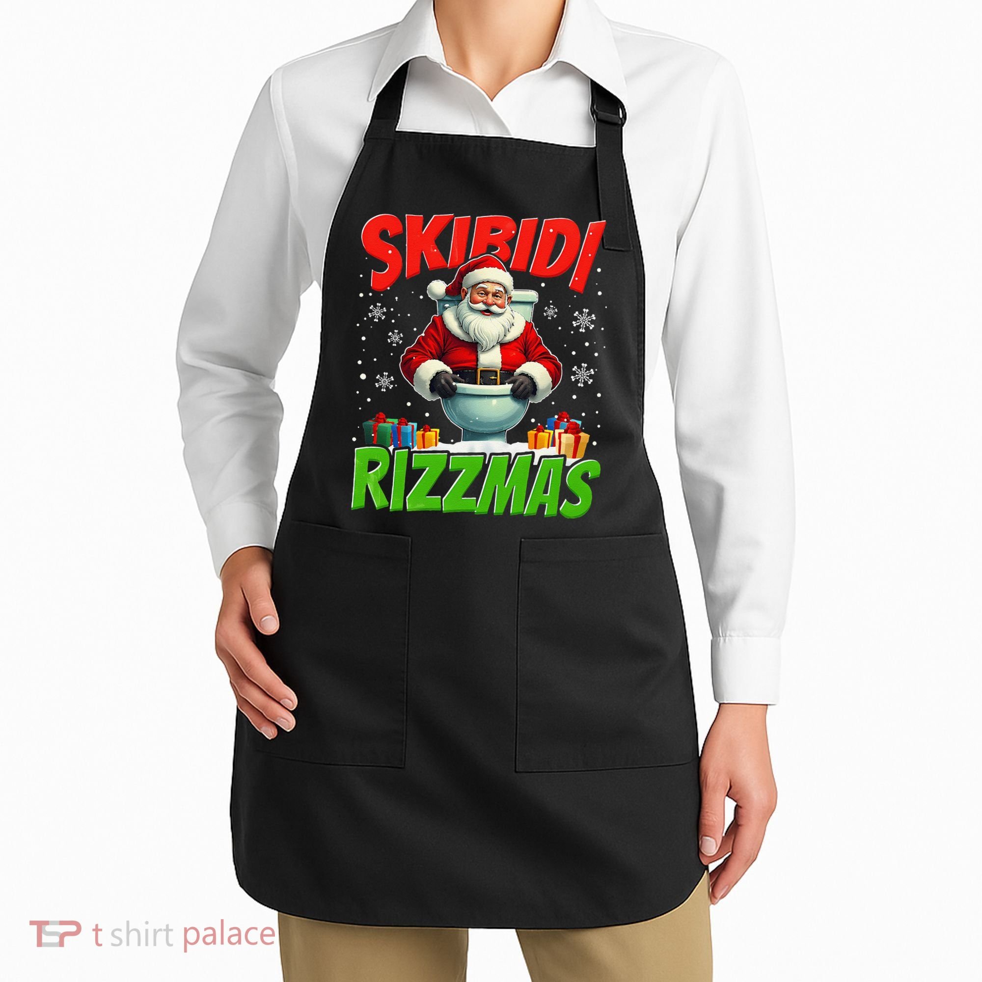 Skibid.I Rizzmas Christmas Rizz Santa Claus Charisma Cool Apron