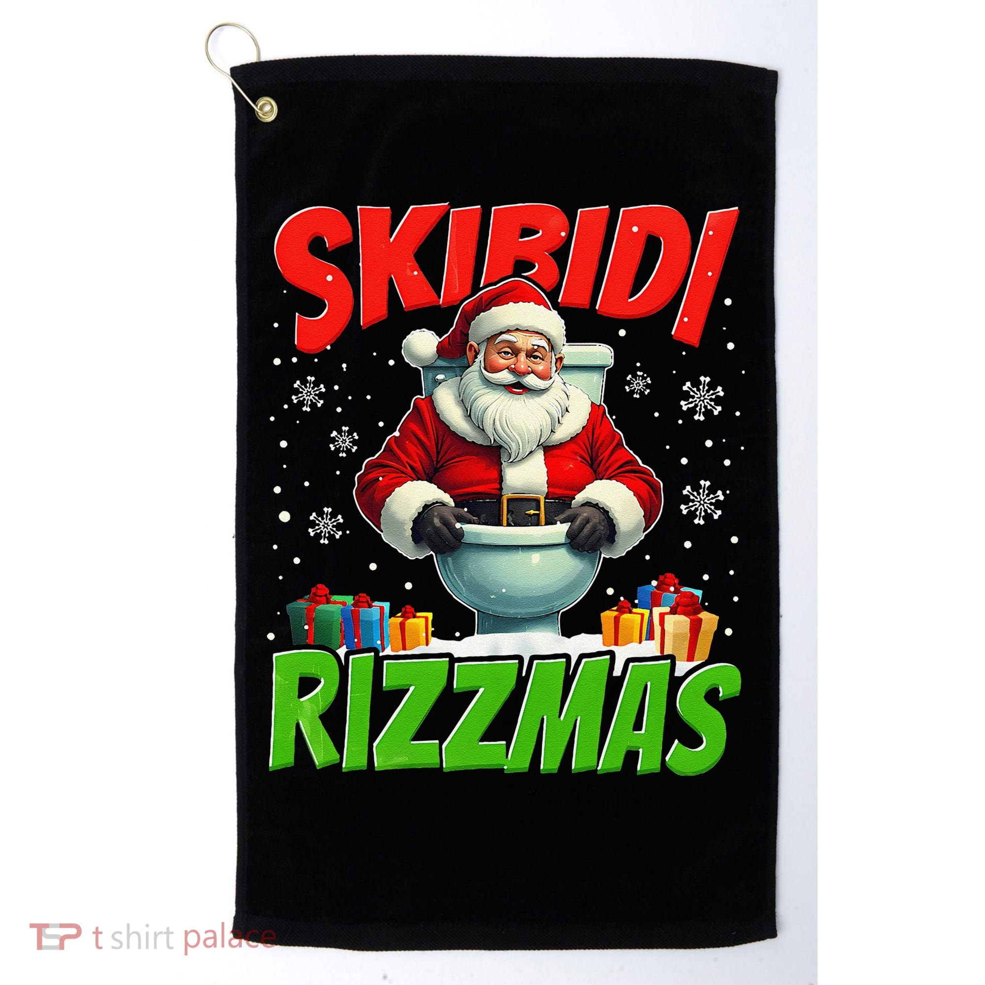 Skibid.I Rizzmas Christmas Rizz Santa Claus Charisma Cool Golf Towel