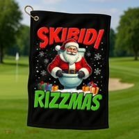 Skibid.I Rizzmas Christmas Rizz Santa Claus Charisma Cool Golf Towel thumb 1