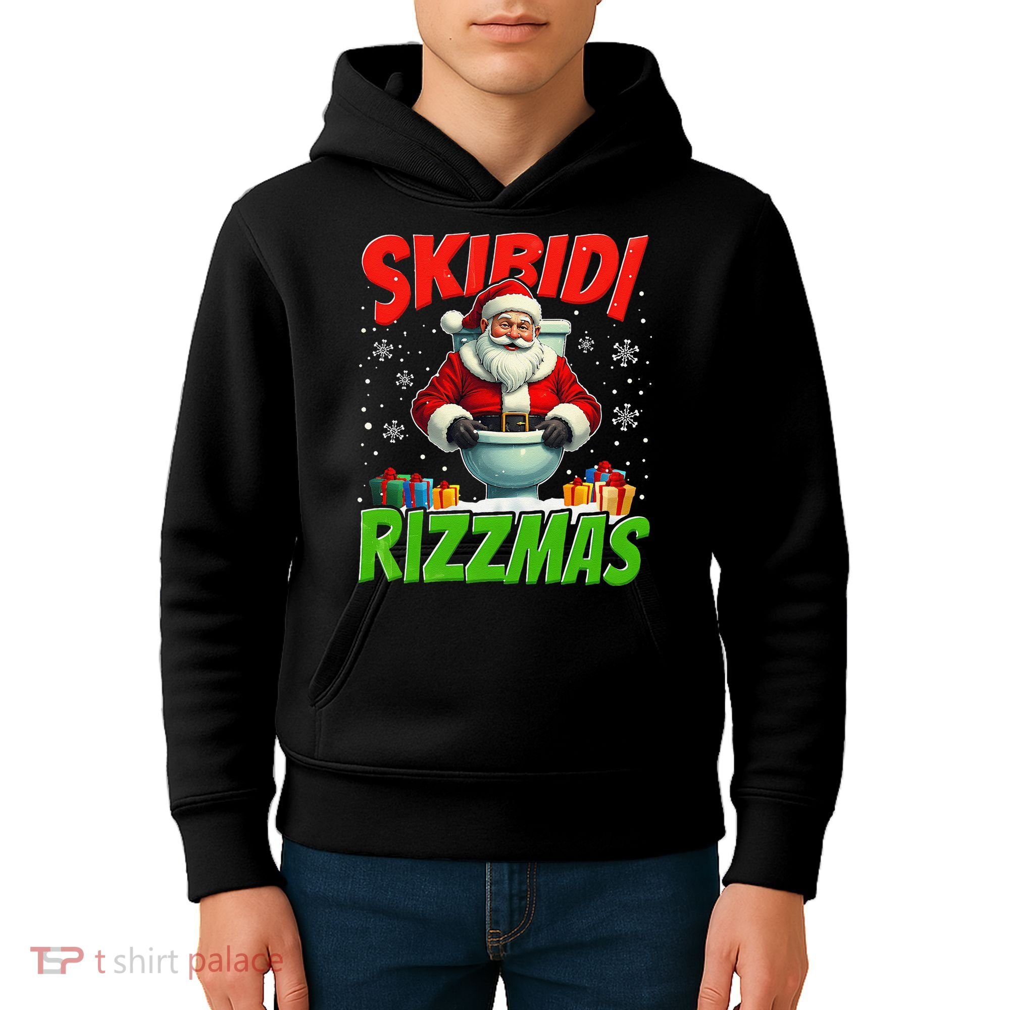 Skibid.I Rizzmas Christmas Rizz Santa Claus Charisma Cool Kids Hoodie