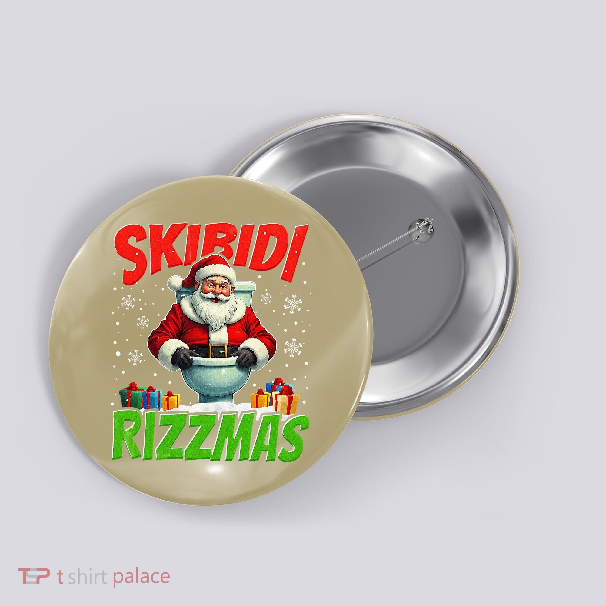 Skibid.I Rizzmas Christmas Rizz Santa Claus Charisma Cool Button