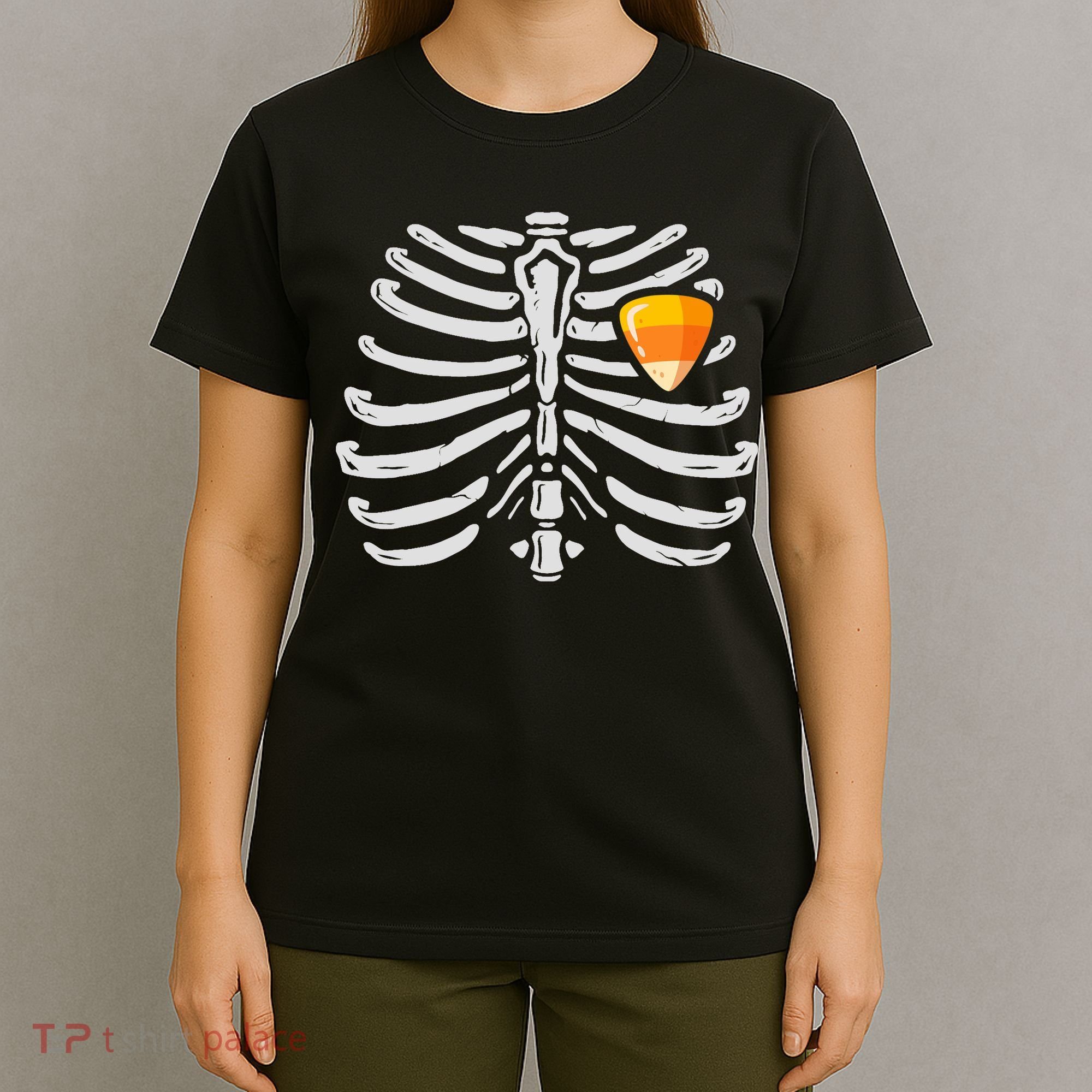 Skeleton Rib Cage Heart Candy Corn Cute Adult T-Shirt