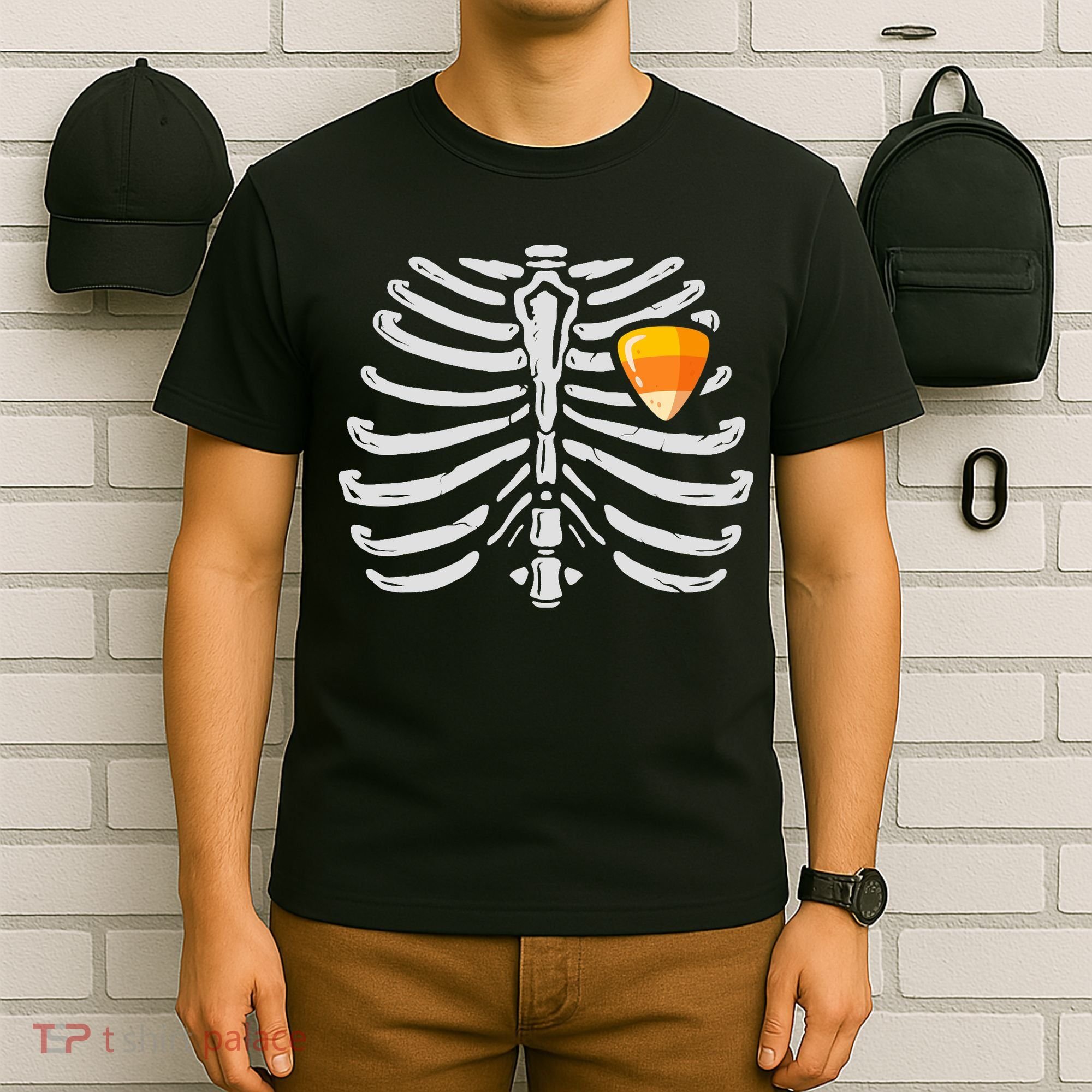 Skeleton Rib Cage Heart Candy Corn Cute Adult T-Shirt