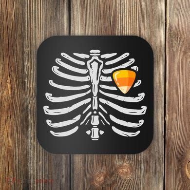 Skeleton Rib Cage Heart Candy Corn Cute Adult Coaster