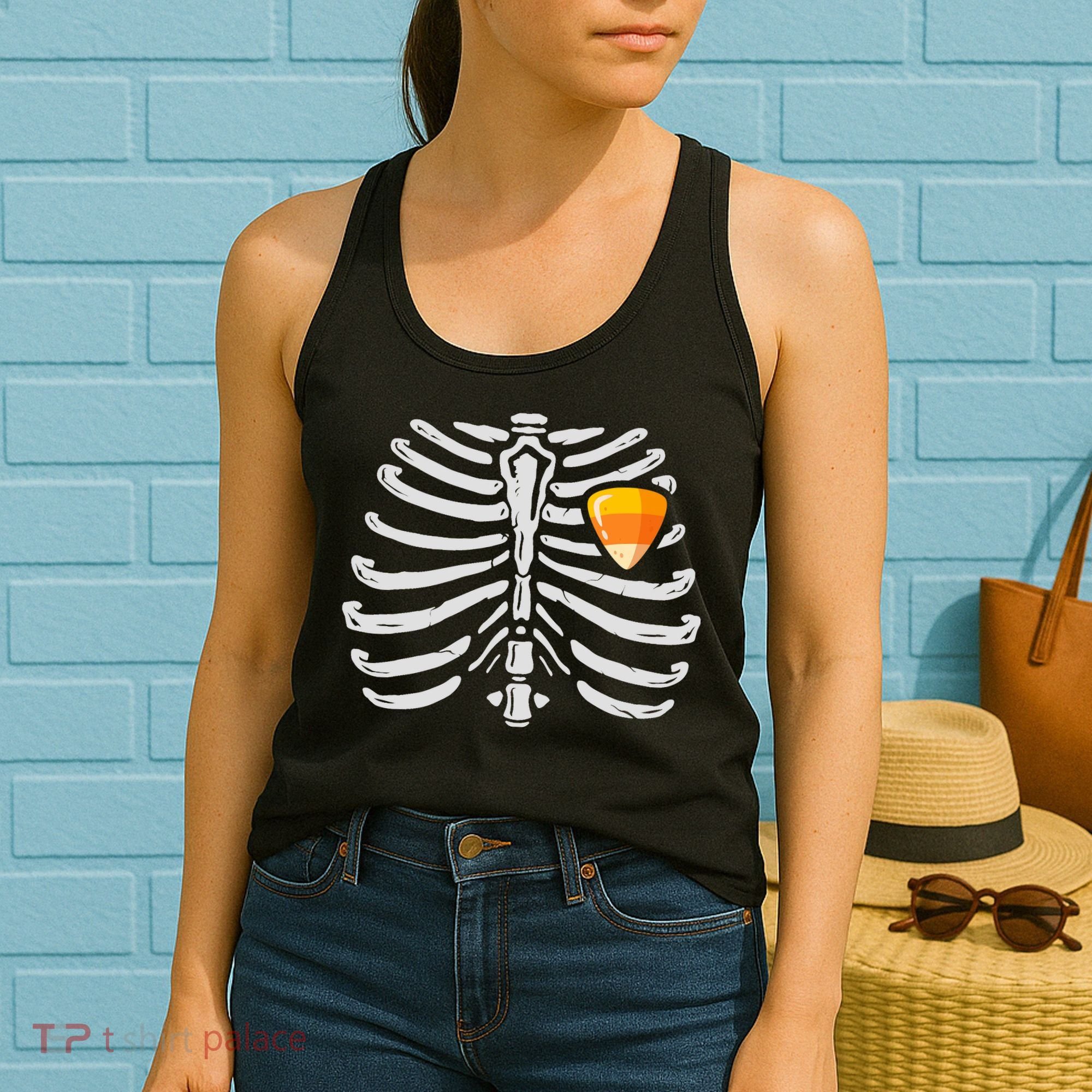 Skeleton Rib Cage Heart Candy Corn Cute Adult Women's Tank Top
