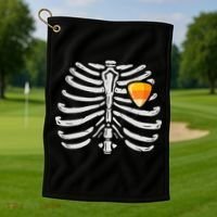 Skeleton Rib Cage Heart Candy Corn Cute Adult Golf Towel thumb 1