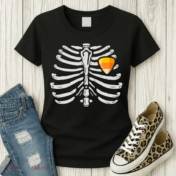 Skeleton Rib Cage Heart Candy Corn Cute Adult Women's T-Shirt