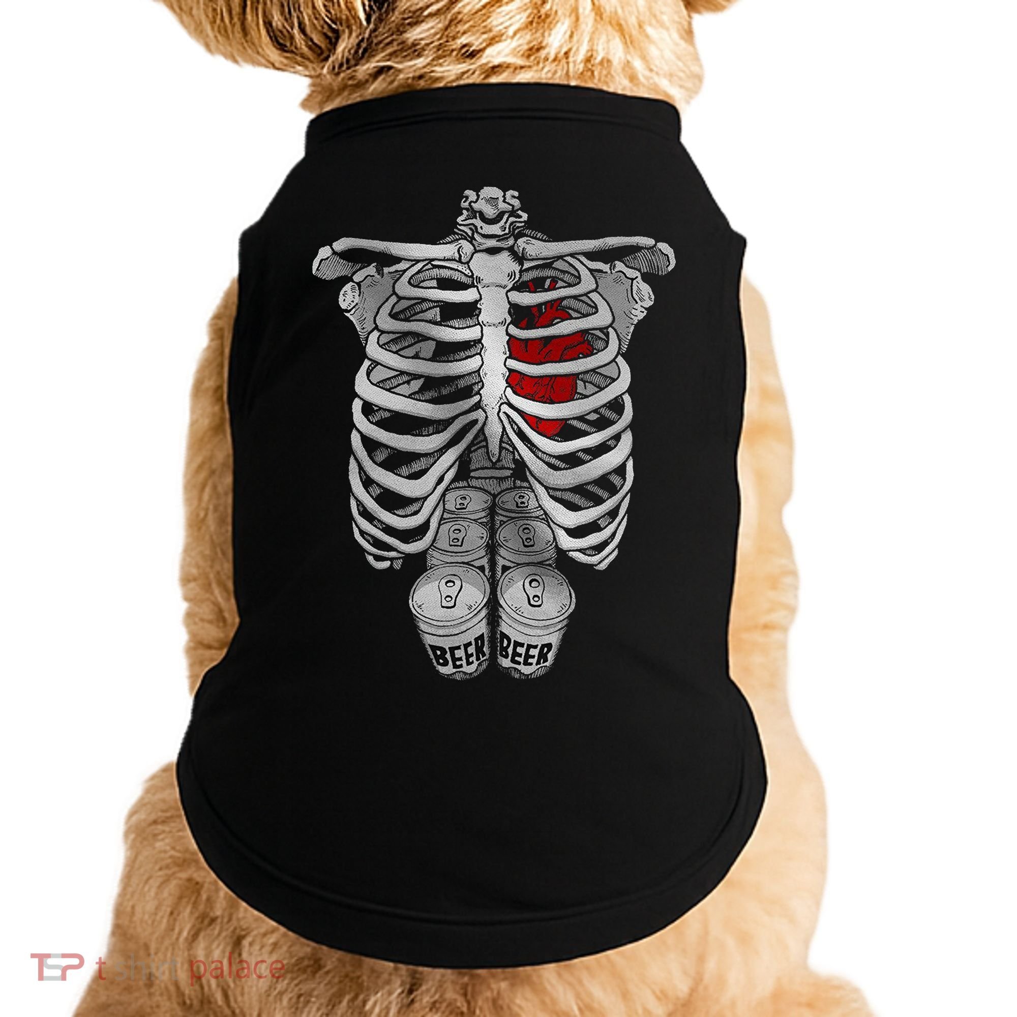 Skeleton Rib Cage Full Of Beer Funny Halloween Costume Doggie Tank