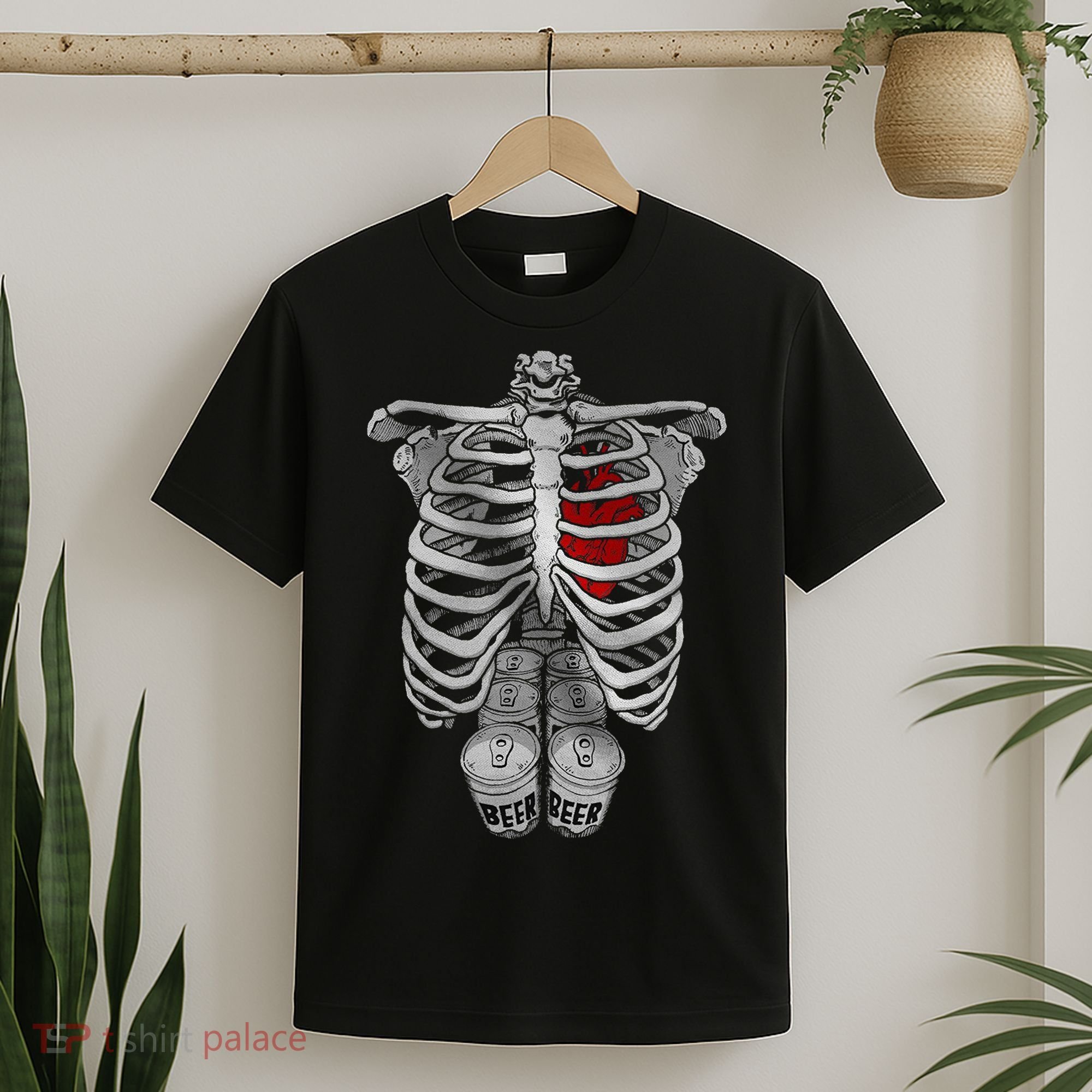 Skeleton Rib Cage Full Of Beer Funny Halloween Costume T-Shirt