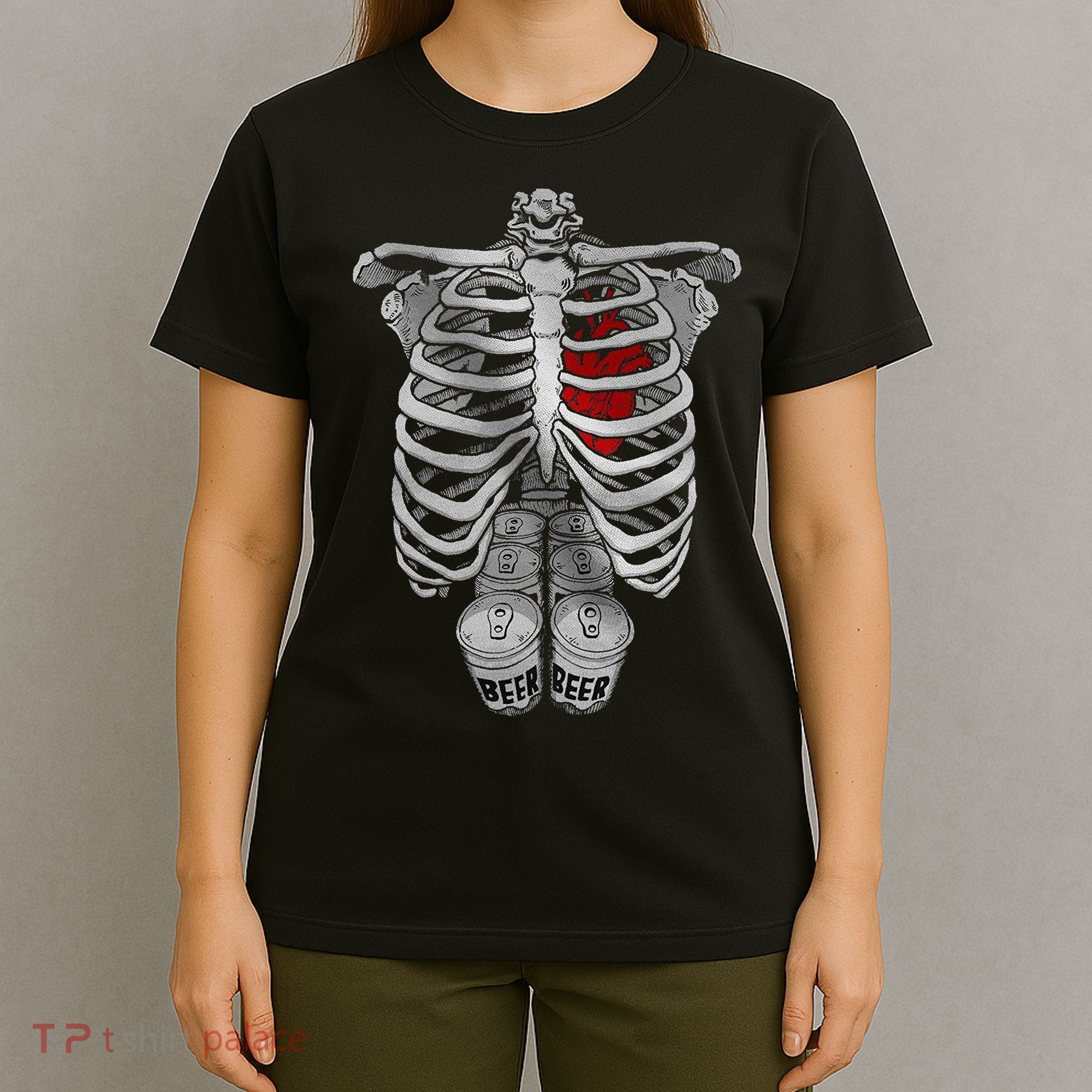 Skeleton Rib Cage Full Of Beer Funny Halloween Costume T-Shirt