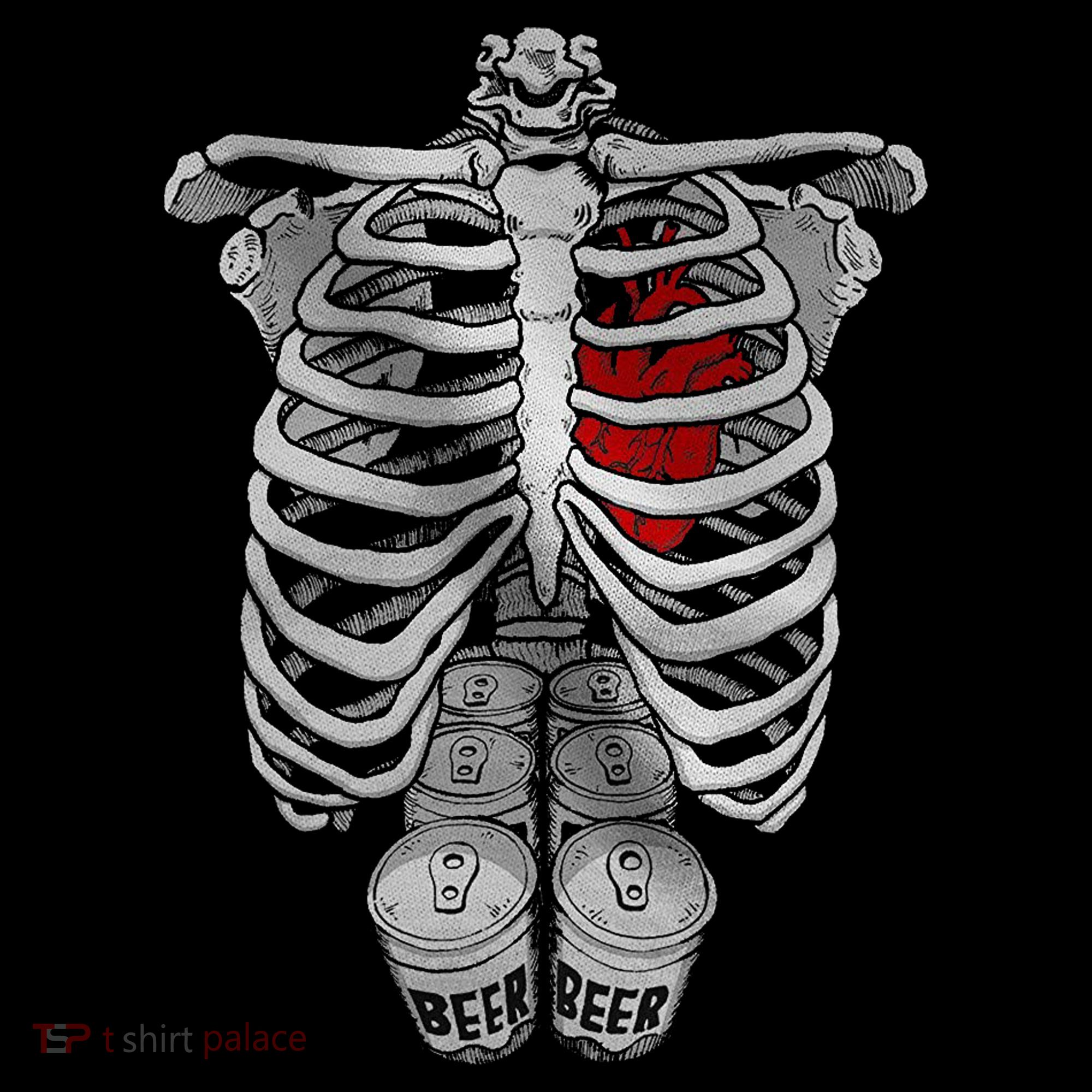 Skeleton Rib Cage Full Of Beer Funny Halloween Costume T-Shirt
