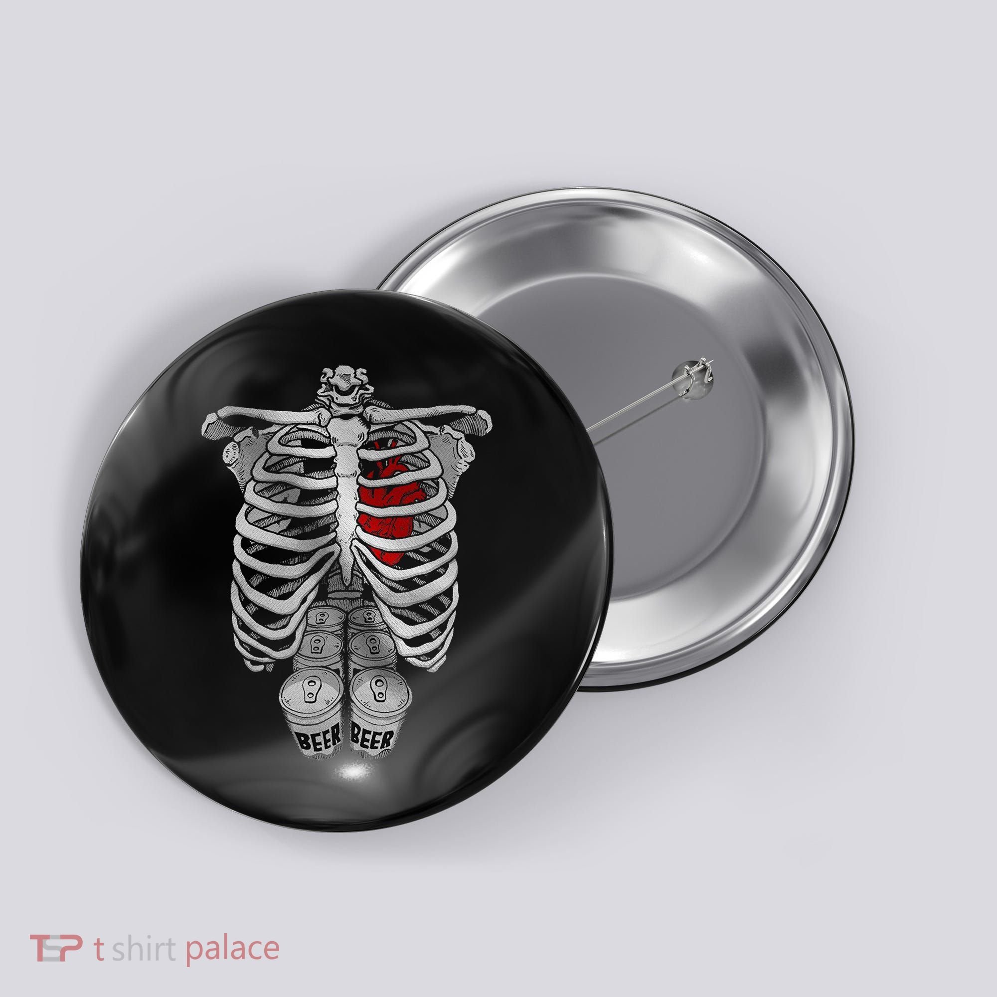 Skeleton Rib Cage Full Of Beer Funny Halloween Costume Button