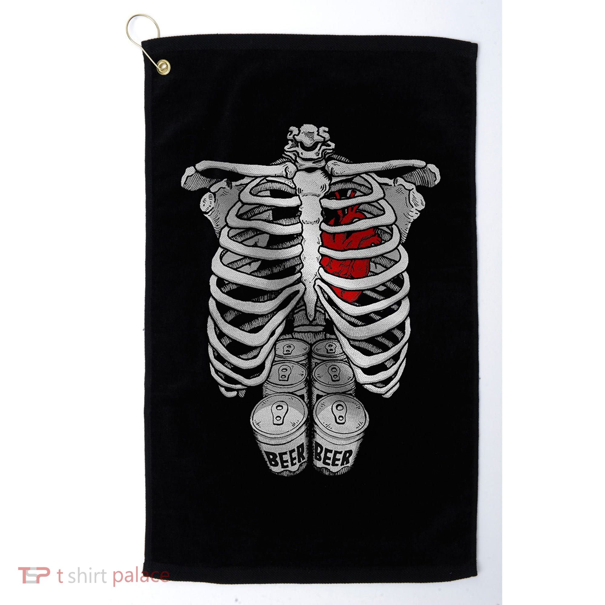 Skeleton Rib Cage Full Of Beer Funny Halloween Costume Golf Towel