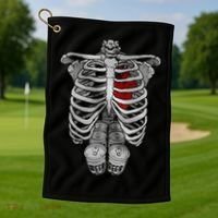Skeleton Rib Cage Full Of Beer Funny Halloween Costume Golf Towel thumb 1
