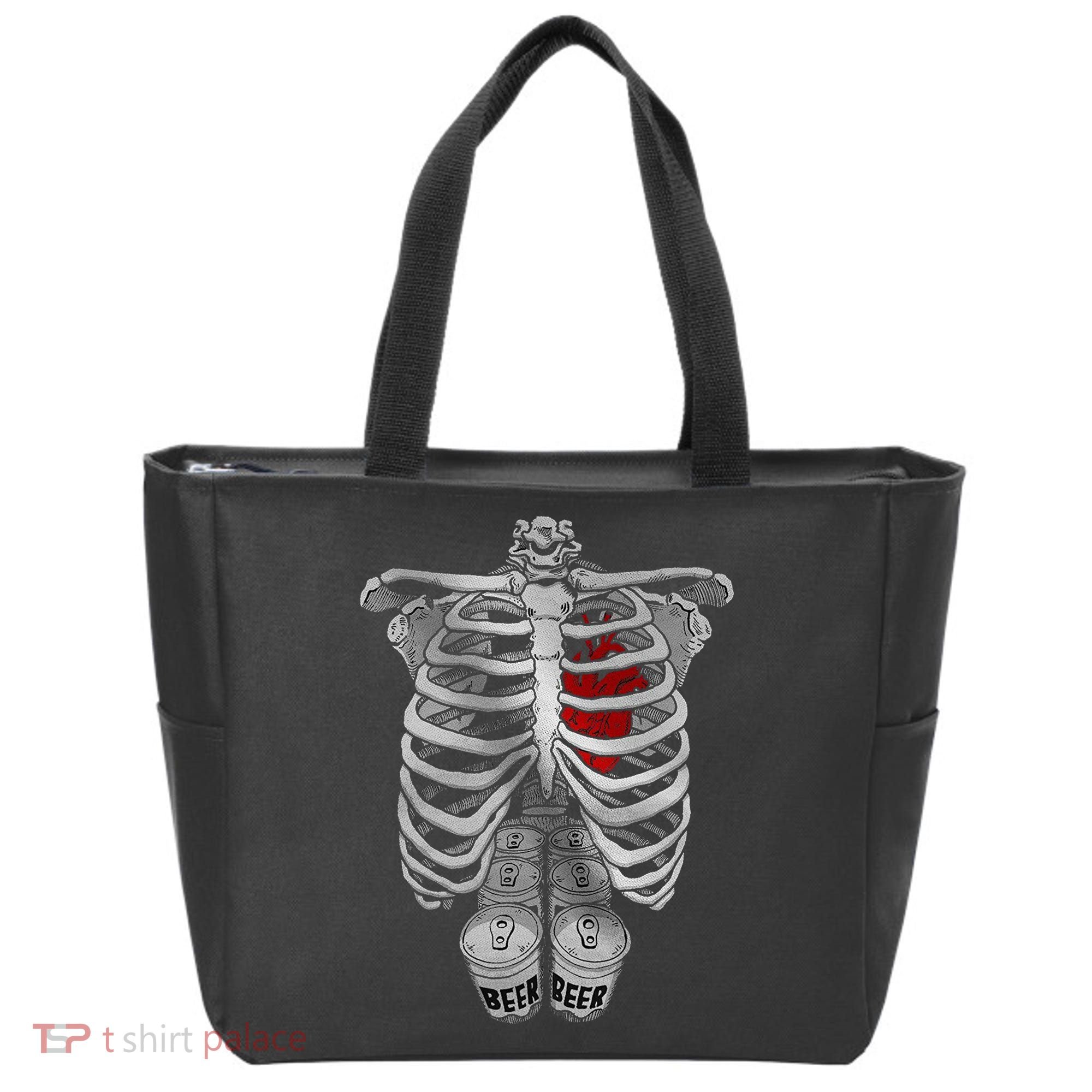 Skeleton Rib Cage Full Of Beer Funny Halloween Costume Tote Bag