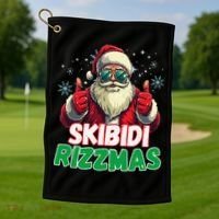 Skibid.I Rizzmas Christmas Rizz Santa Claus Charisma Golf Towel thumb 1