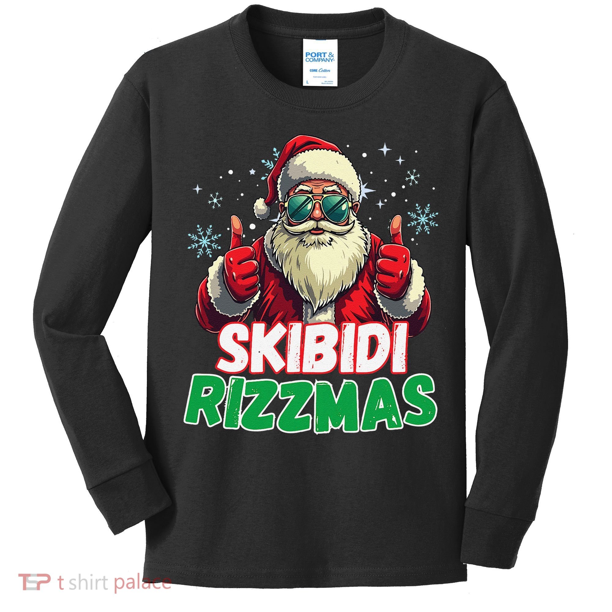 Skibid.I Rizzmas Christmas Rizz Santa Claus Charisma Kids Long Sleeve Shirt