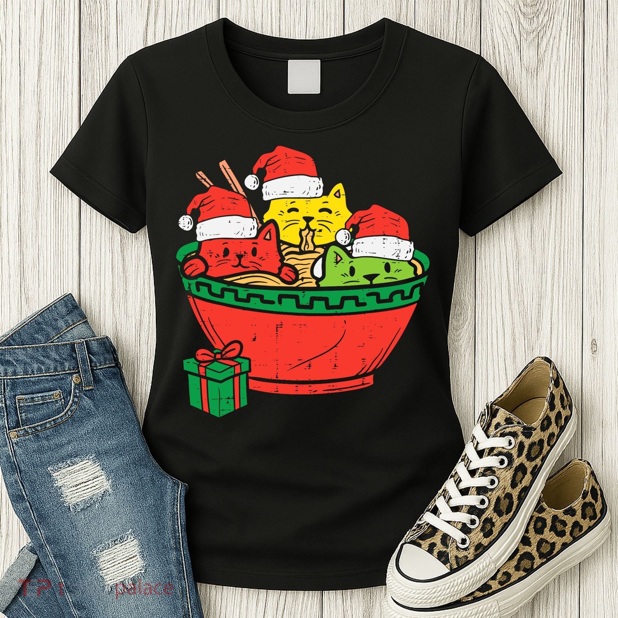 Santa Ra Cats Anime Christmas Xmas Girl Women's T-Shirt
