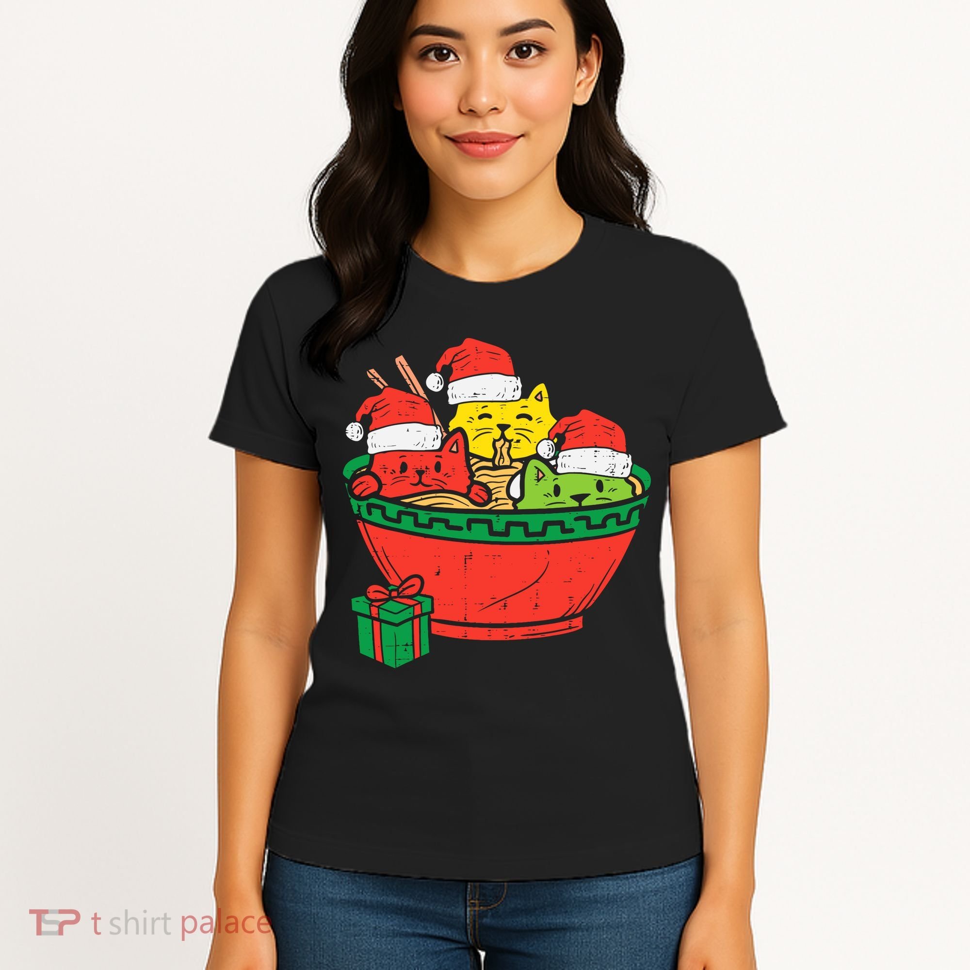 Santa Ra Cats Anime Christmas Xmas Girl Women's T-Shirt