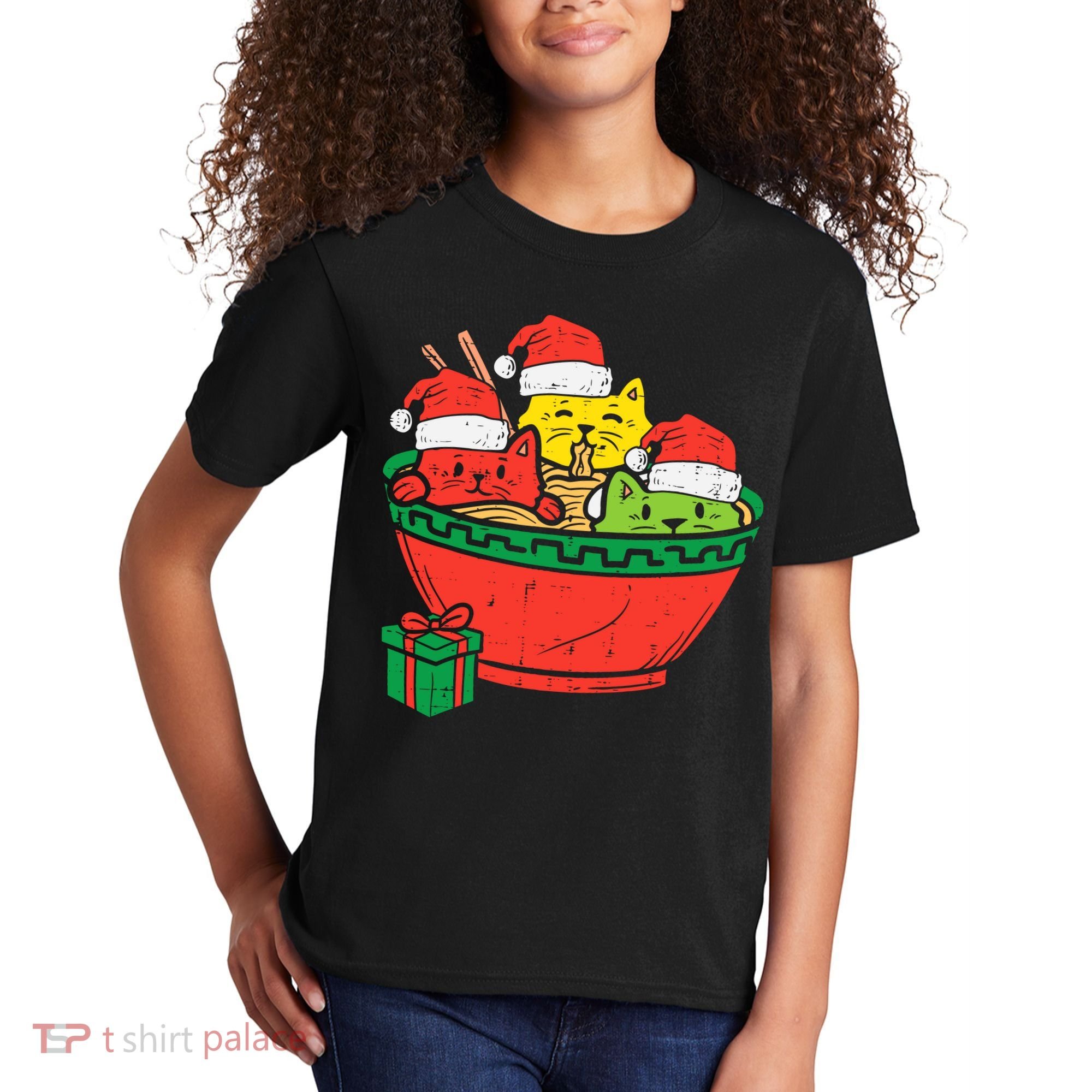 Santa Ra Cats Anime Christmas Xmas Girl Kids T-Shirt