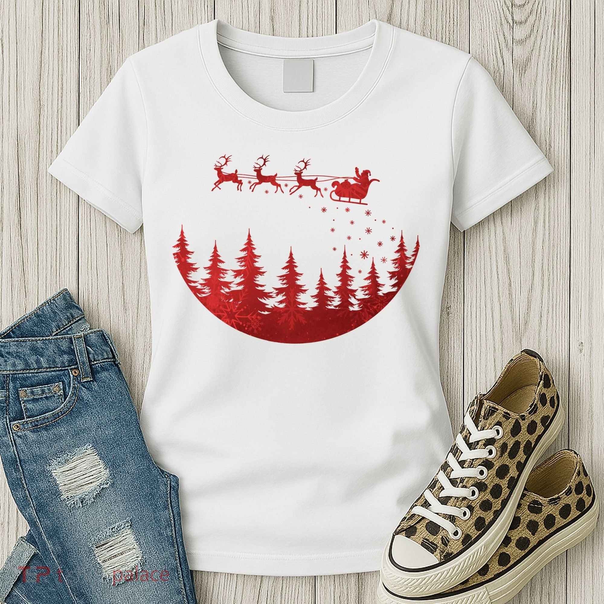 Santa Reindeer Christmas Festive Women's T-Shirt