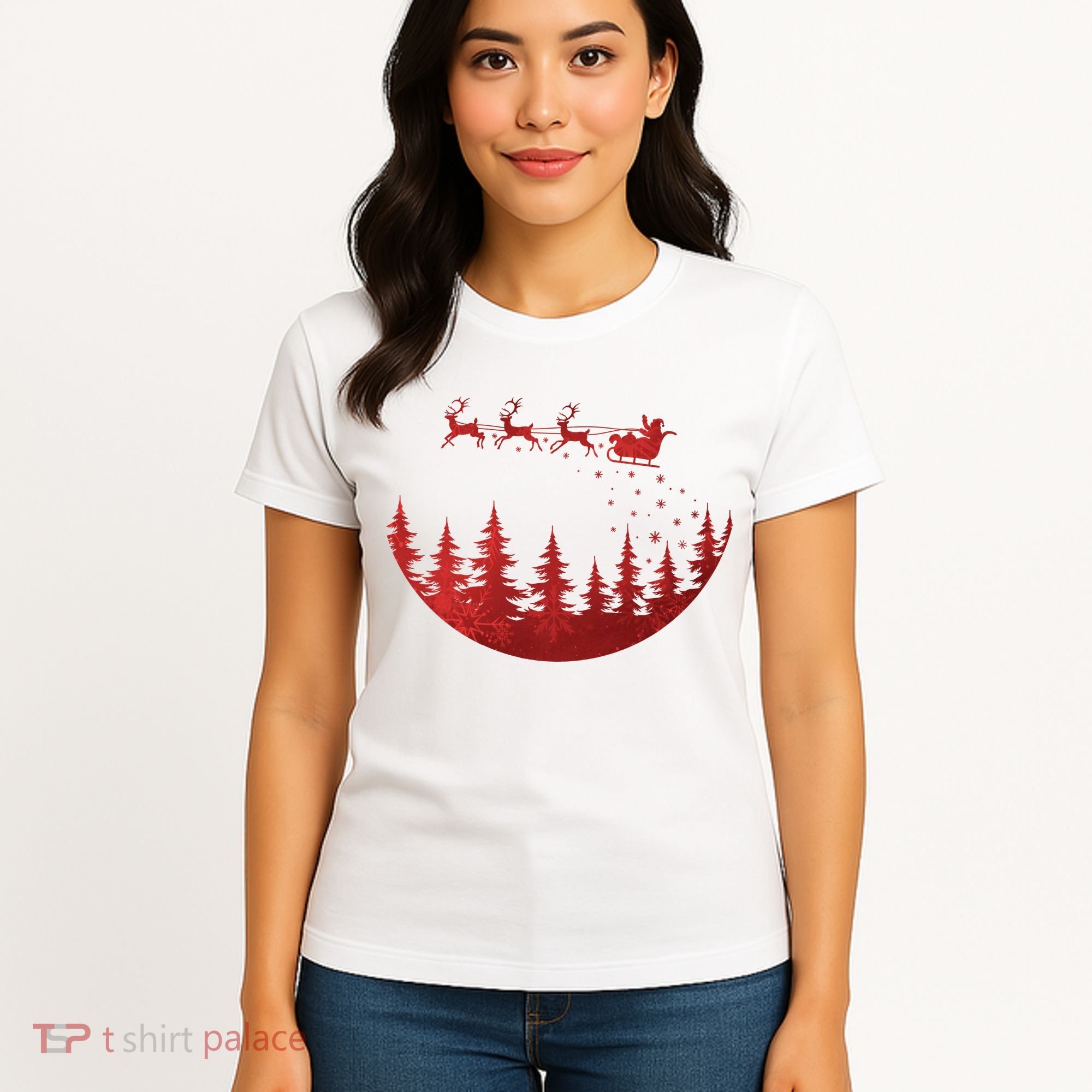 Santa Reindeer Christmas Festive Women's T-Shirt