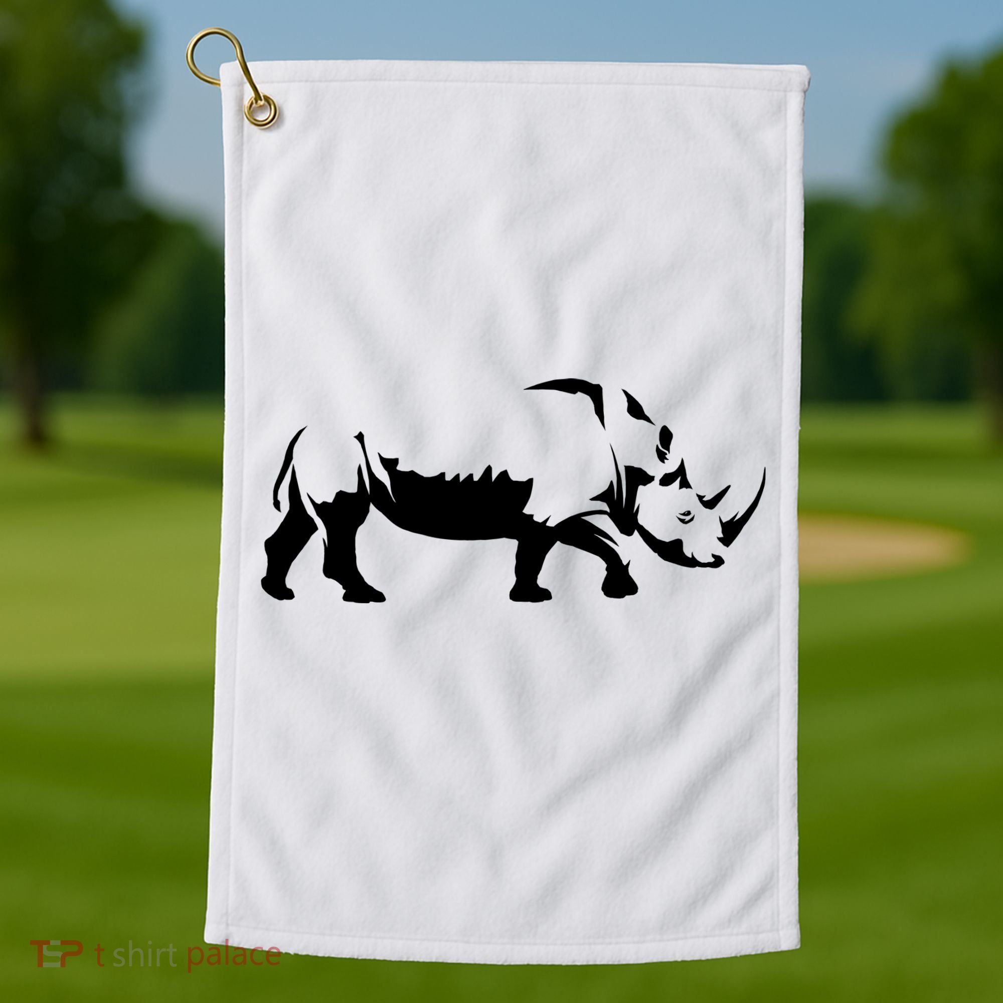 Simple Rhino Cut Out Silhouette Golf Towel