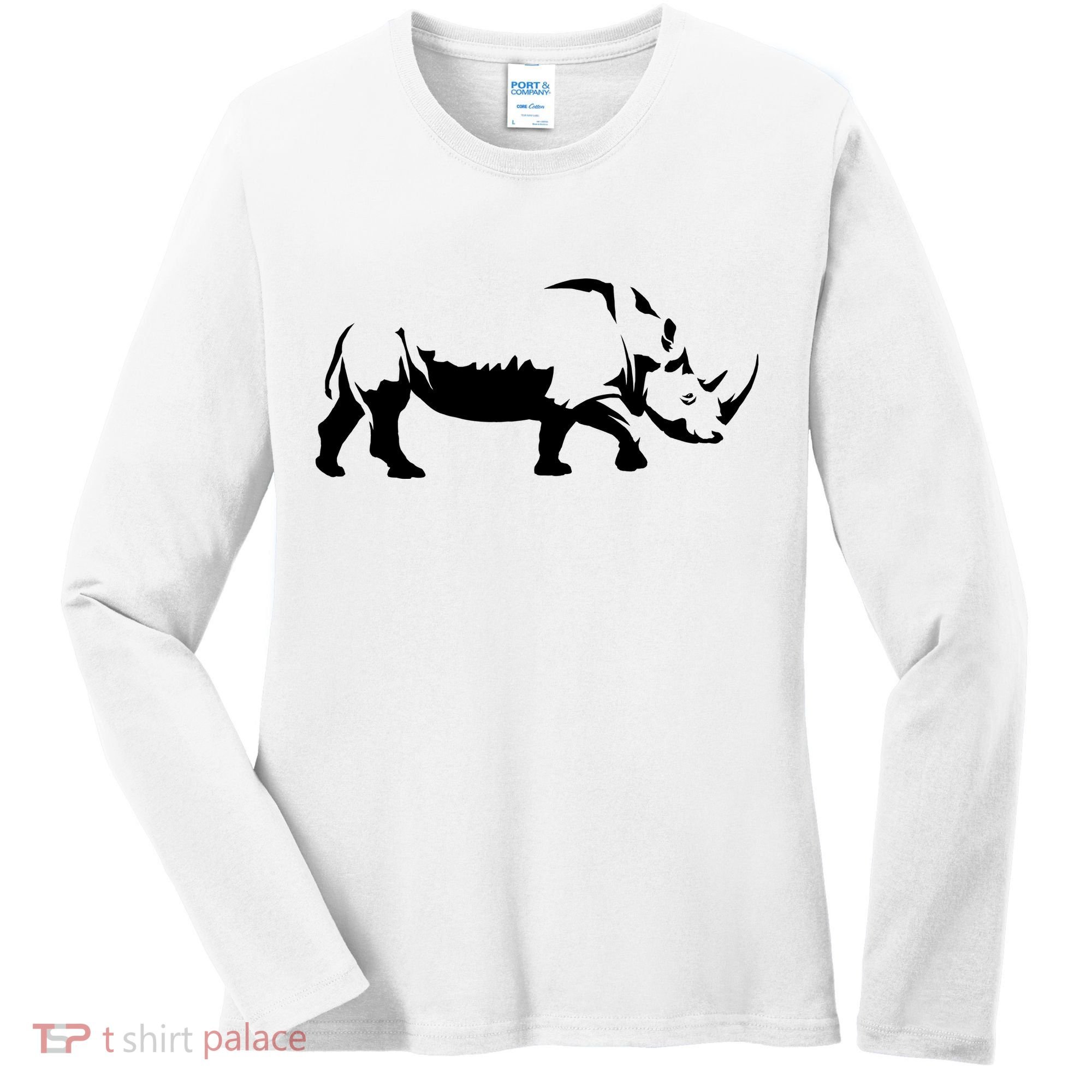 Simple Rhino Cut Out Silhouette Women's Long Sleeve Shirt