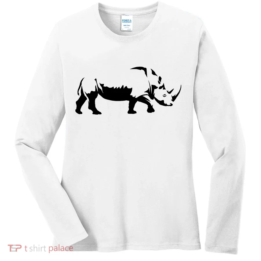 Simple Rhino Cut Out Silhouette Women's Long Sleeve Shirt