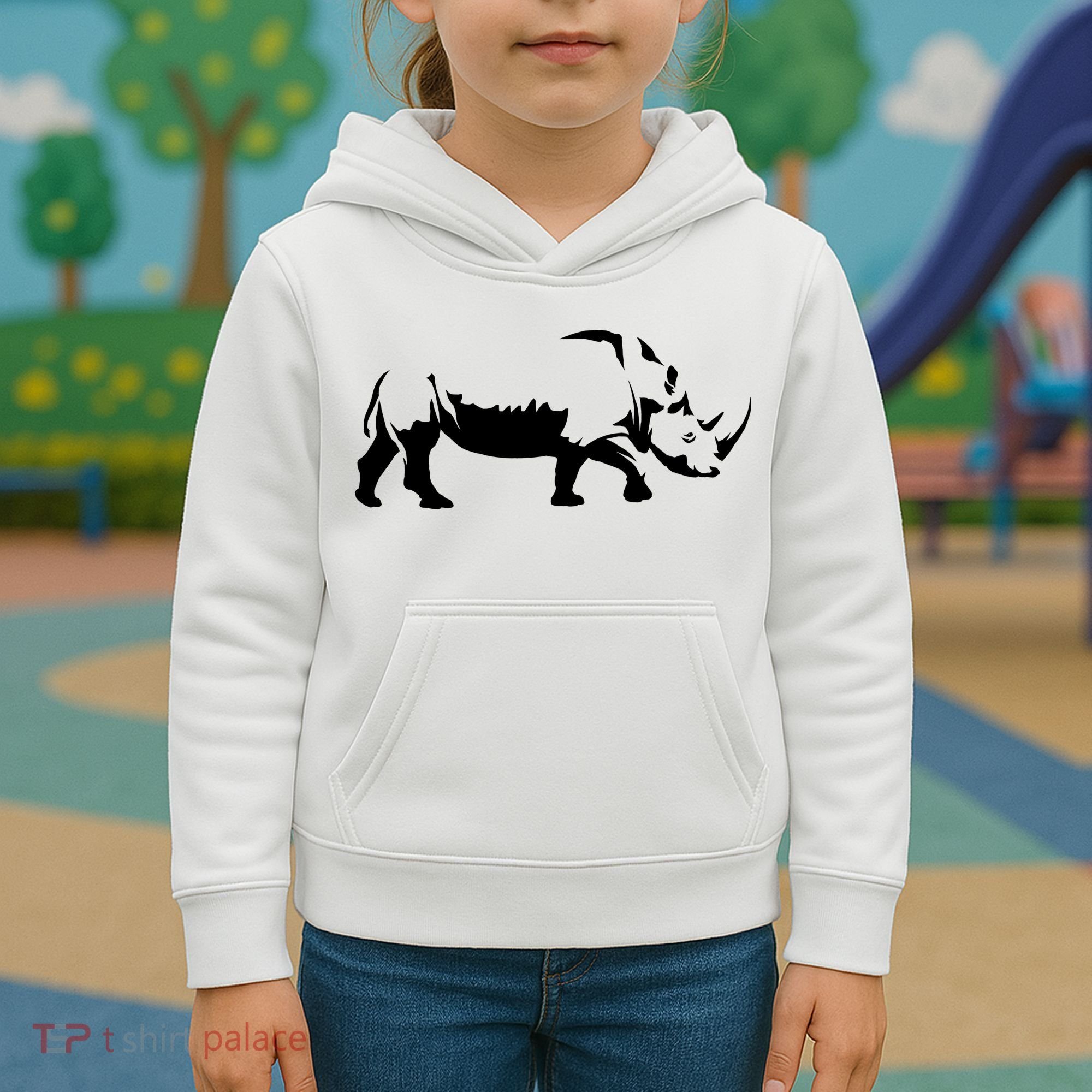 Simple Rhino Cut Out Silhouette Kids Hoodie