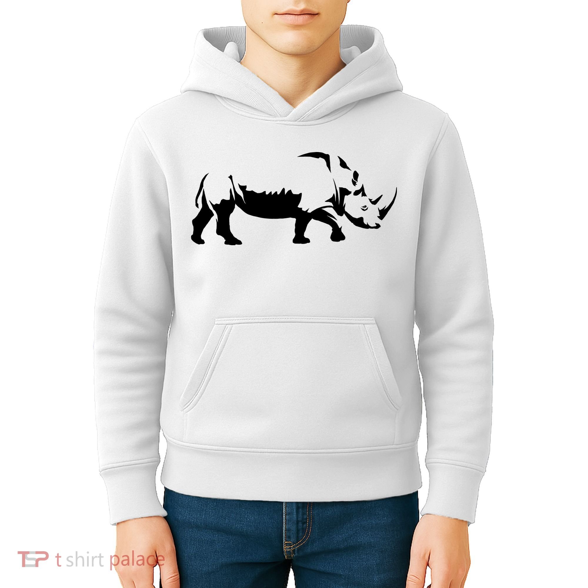 Simple Rhino Cut Out Silhouette Kids Hoodie