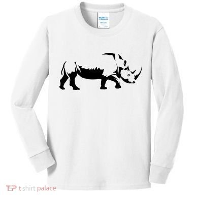 Simple Rhino Cut Out Silhouette Kids Long Sleeve Shirt