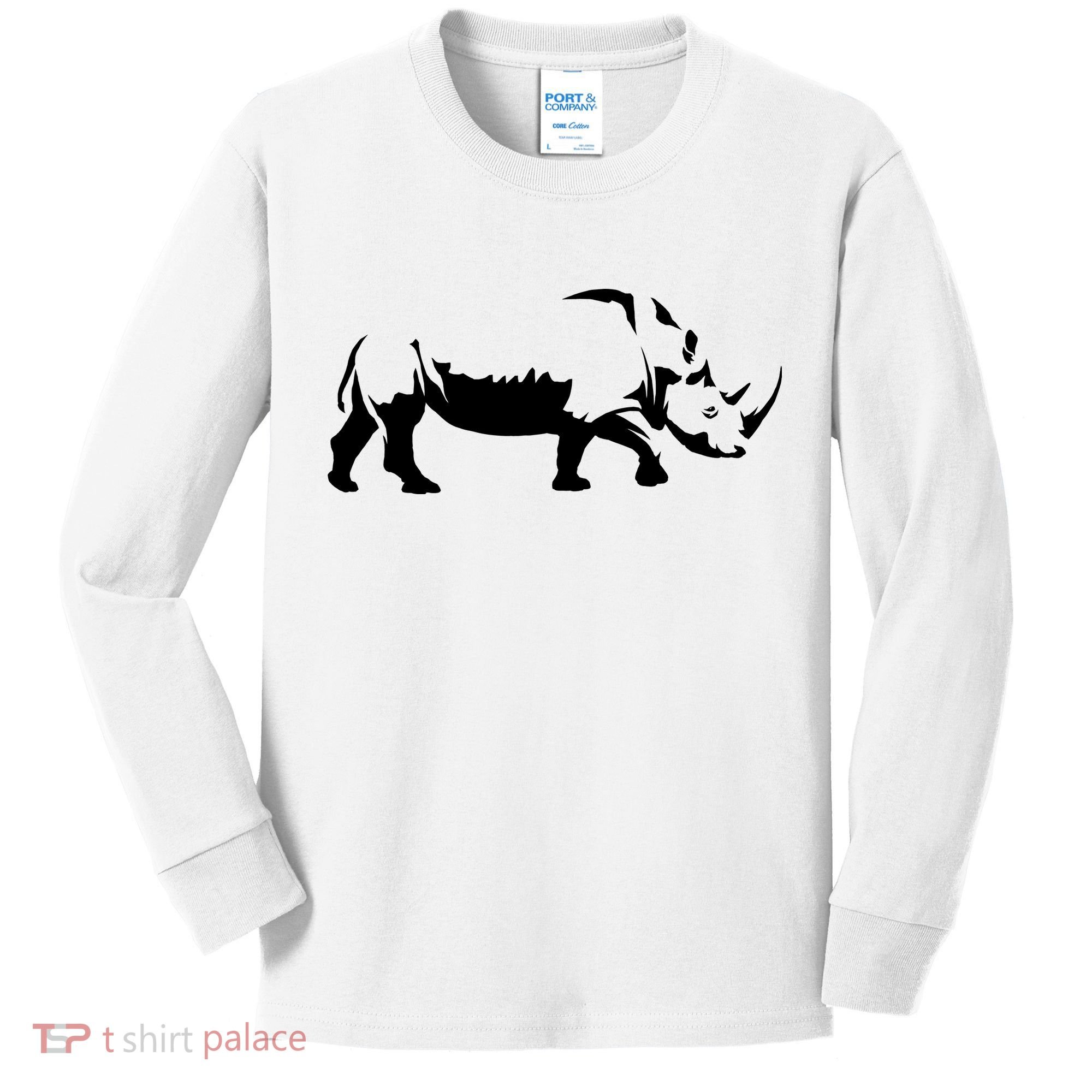Simple Rhino Cut Out Silhouette Kids Long Sleeve Shirt