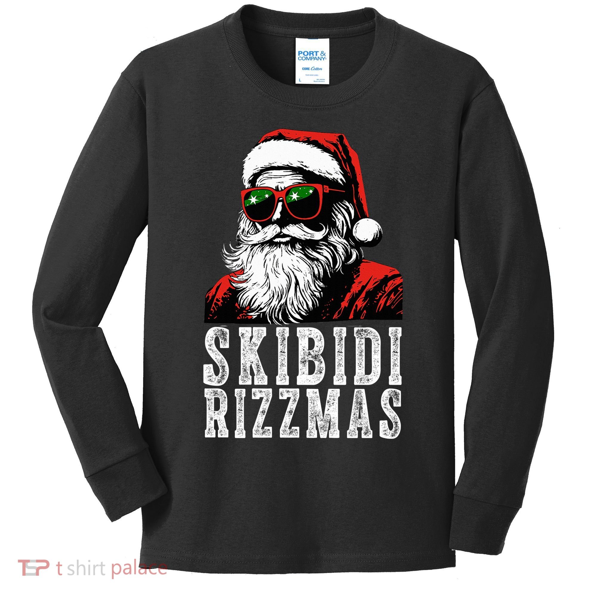 Skibidi Rizzmas Christmas Rizz Santa Claus Kids Long Sleeve Shirt