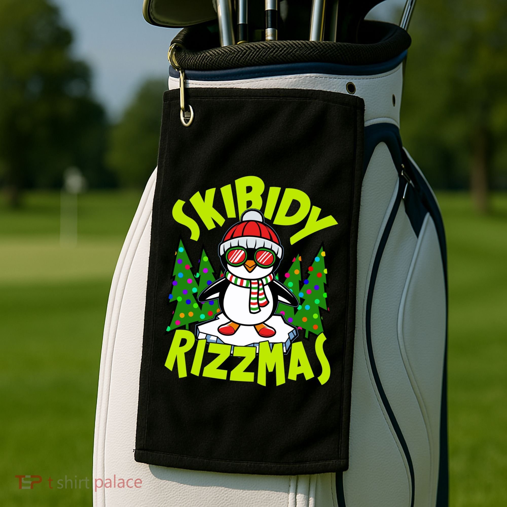 Skibidy Rizzmas Christmas Rizz Penguin Meme Golf Towel