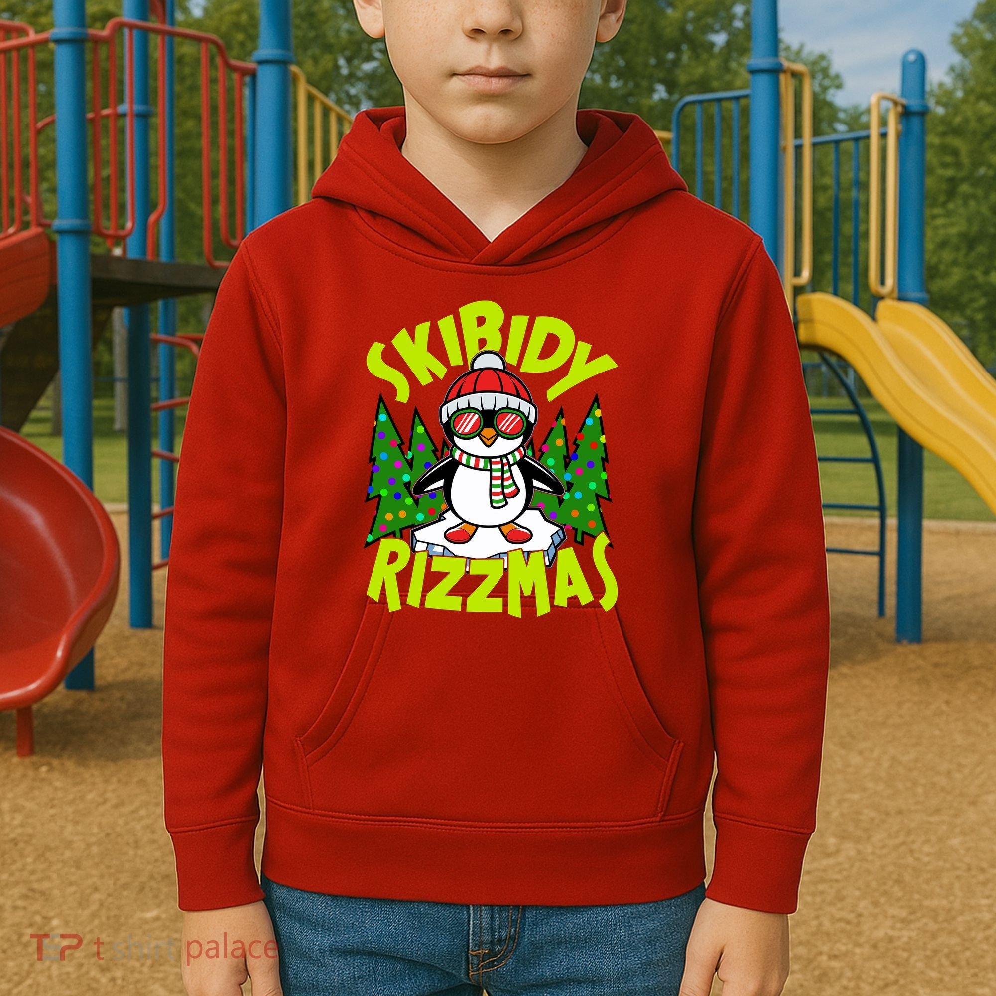 Skibidy Rizzmas Christmas Rizz Penguin Meme Kids Hoodie