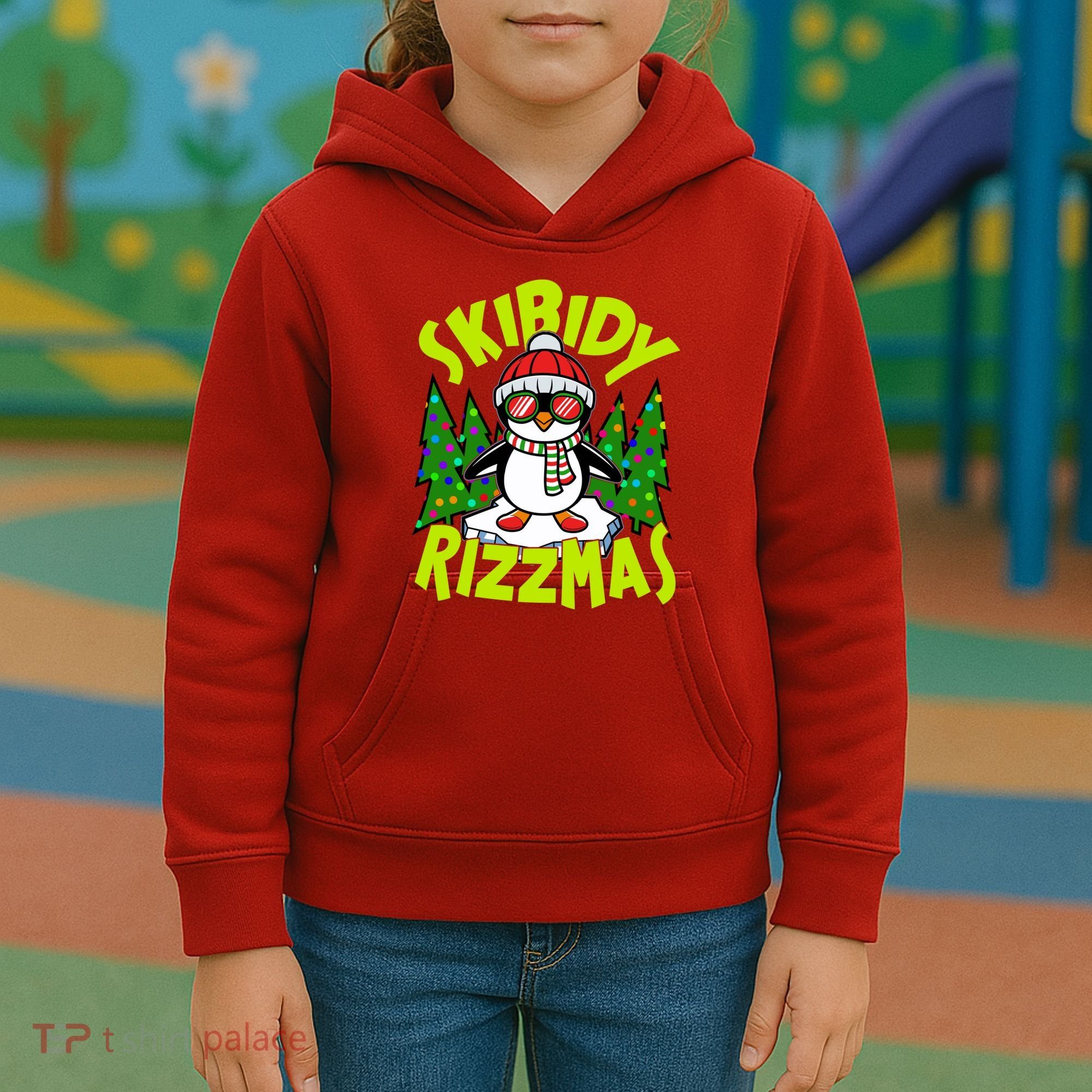 Skibidy Rizzmas Christmas Rizz Penguin Meme Kids Hoodie