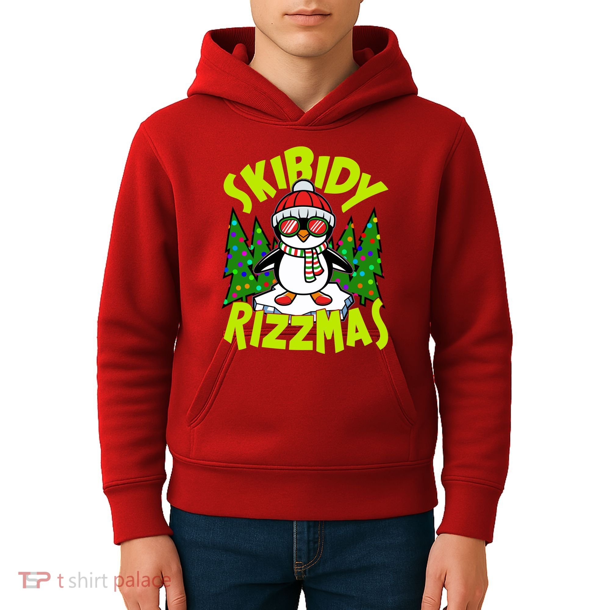 Skibidy Rizzmas Christmas Rizz Penguin Meme Kids Hoodie