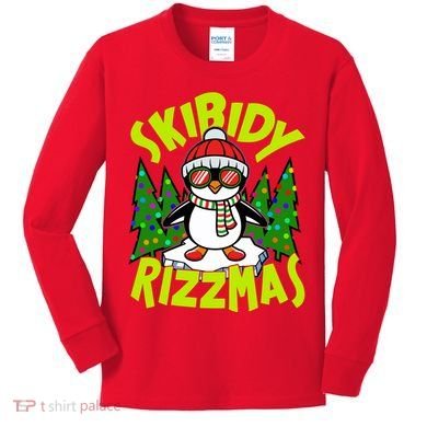 Skibidy Rizzmas Christmas Rizz Penguin Meme Kids Long Sleeve Shirt