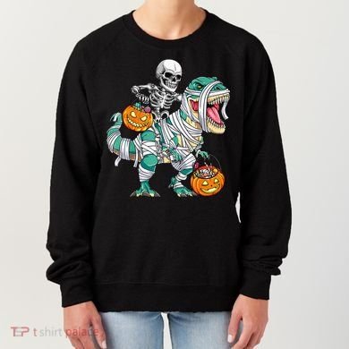 Skeleton Riding Dinosaur T Rex Funny Kids Halloween Women's Sweatshirt