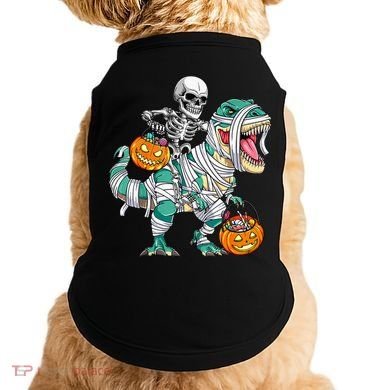 Skeleton Riding Dinosaur T Rex Funny Kids Halloween Doggie Tank