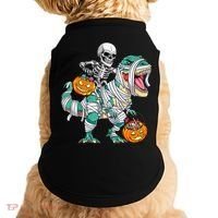 Skeleton Riding Dinosaur T Rex Funny Kids Halloween Doggie Tank thumb 0