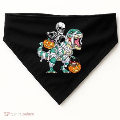 Skeleton Riding Dinosaur T Rex Funny Kids Halloween USA-Made Doggie Bandana